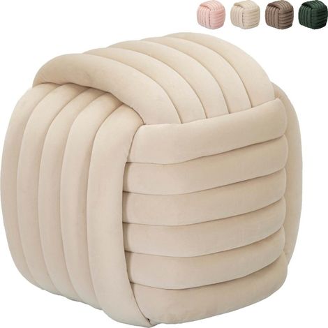 Puf diseño trenzado acolchado en terciopelo estilo moderno Softy - Crema