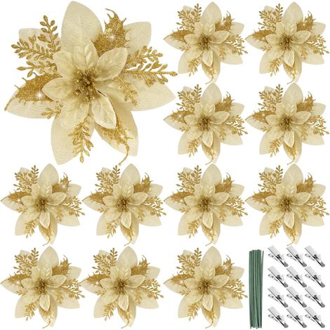 Set mit 12 künstlichen, weihnachtssternförmigen Christbaumschmuckstücken (1/5)