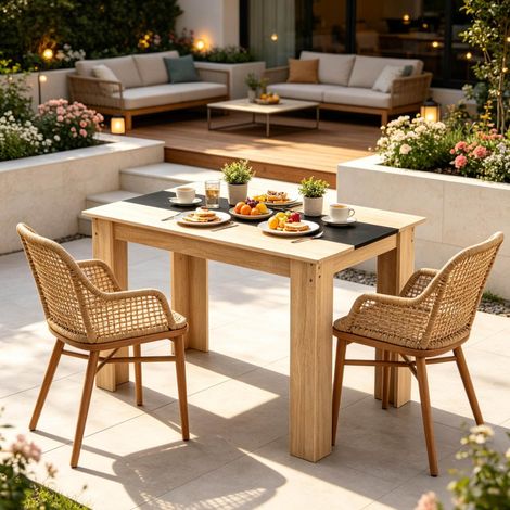 Tavolo da pranzo 120 x 69 x 75 cm in truciolato, effetto rovere e nero OKMYHOME (1/5)