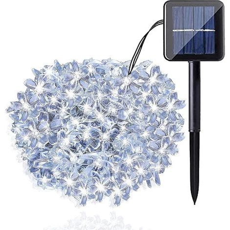 Guirlande lumineuse solaire 50 lumières à énergie solaire à LED,guirlandes lumineuses extérieures scintillantes de Noël,lumières de fleurs de cerisier pour patio (blanc froid) (1/5)