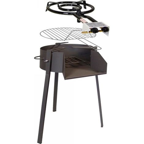 Barbacoa portátil redonda con quemador de gas y parrilla metálica Ø40 cm