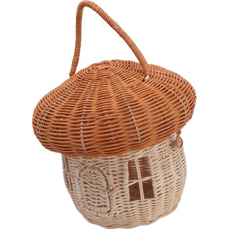 Panier en rotin tressé à la main, naturel, mignon, vintage, en forme de champignon, panier portable pour accessoires photo et décoration