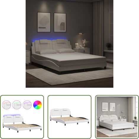 Cadre de lit avec tête de lit - Cadre de lit Viana avec LED sans matelas blanc 160x200 cm (1/5)