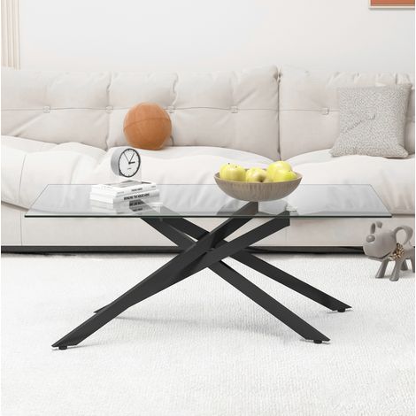 Table basse 120x60x46 cm noire en verre trempé et métal avec plateau rectangulaire et style moderne (1/5)