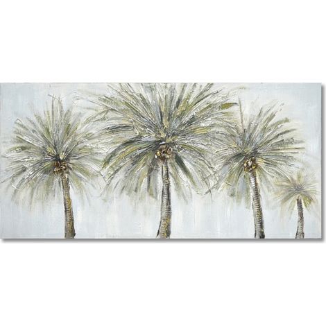 Cuadro de palmeras pintado en blanco y verde 120 cm (1/5)