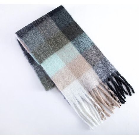 Grand châle d'hiver surdimensionné pour femme - Tricot épais motif carreaux colorés - Long - Chaud - Confortable et élégant - Usage quotidien