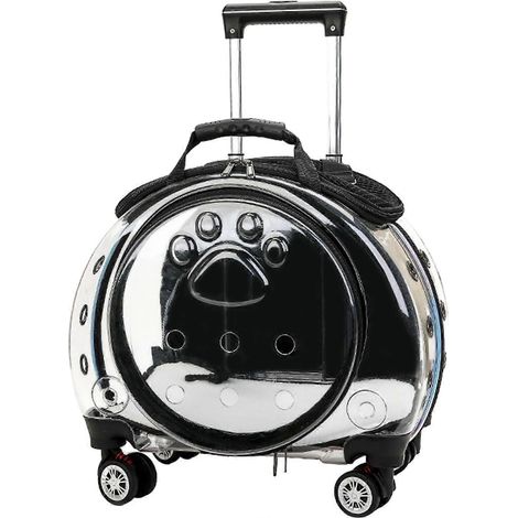 Poussette bulle pour chat sac de transport à roulettes transparent pour chat et petit chien noir (1/5)