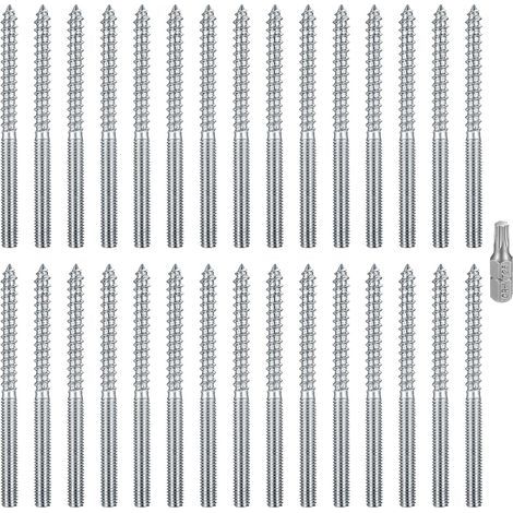 30 - Vis Double Filetage M6 - Boulon Torx Assemblage - Tige Filetée Acier Carbone - Fixation Béton et Bois pour Meubles et Garde-corps - Argent - M6x80mm (1/5)