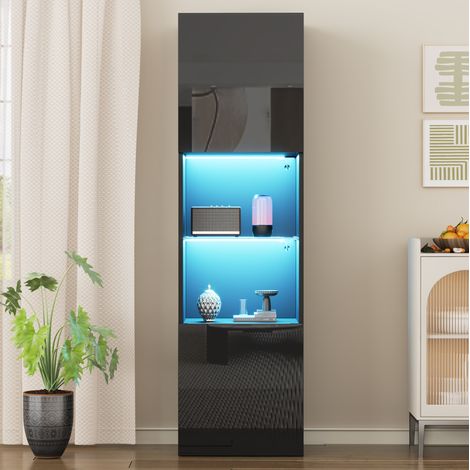 MEUBLIV Vitrine 45x35x160 cm noire – LED, verre trempé, 1 colis (1/5)