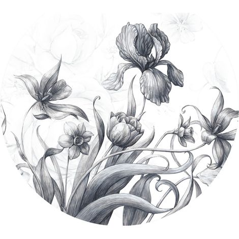 Papier peint intissé auto-adhésif rond Thème Vintage Flowers - 140 x 140 cm (1/5)