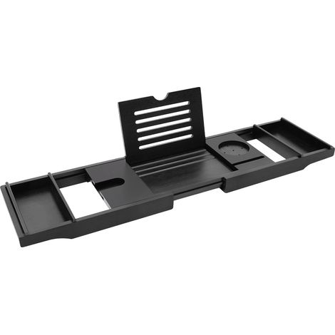 Estantería de baño de bambú, longitud ajustable, diseño independiente, color negro. (1/2)