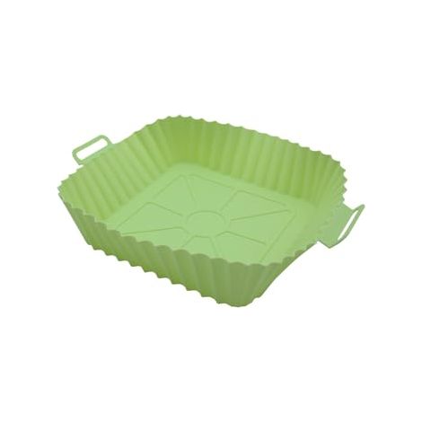 Muitomas, bandeja de silicona para freidora de aire 17,5×17,5 cm, antiadherente, reutilizable, resistente al calor, fácil de limpiar, compatible con la mayoría de las airfryers, verde salvia