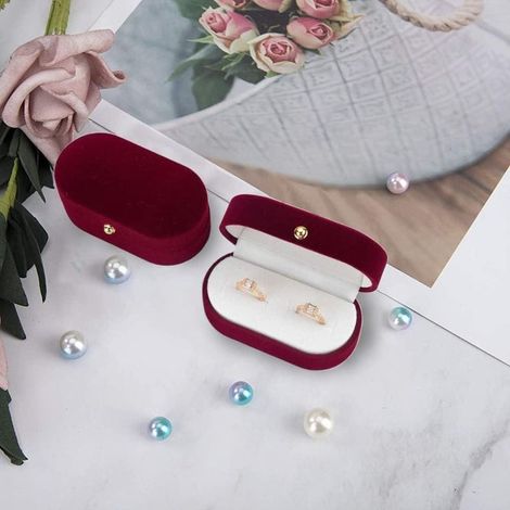 Écrin bague en velours, coffret bijou élégant à double compartiment, boîte à bague pour mariage, fiançailles et Saint-Valentin, rangement boucles d'oreilles, 1 pièce. (1/5)
