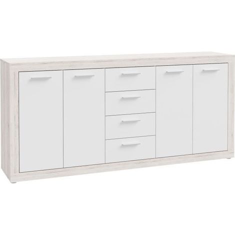 Buffet BACCIO BCCK251-M958 197,1 x 41 x 91,9 cm Chêne décor / Blanc mat 4 portes 4 tiroirs (1/5)