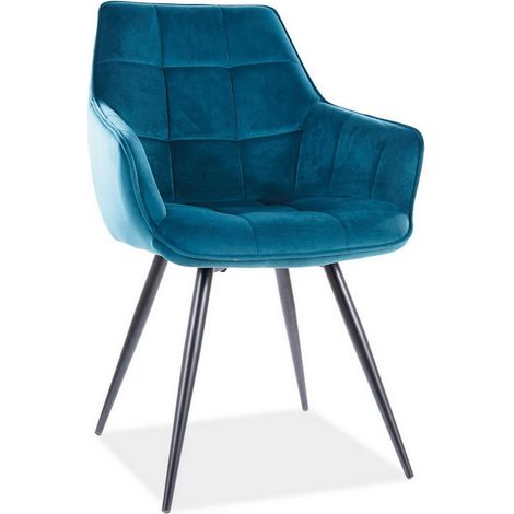 Chaise design métal noir et velours turquoise Deli (1/4)