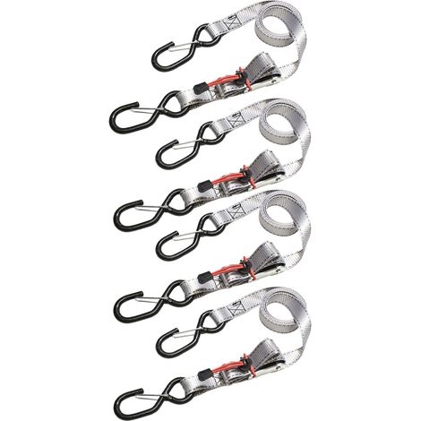 Master Lock 3062EURDAT Spanngurt mit S-Haken und Ratsche, Grau, 1,80 m x 25 mm Gurt, 4-er Set (1/5)