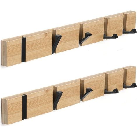 Wandgarderobe aus Holz mit Haken – Zweiteiliges Set – Holzgarderobe – Klapphaken – Inklusive 5 Haken – Geeignet zum Aufhängen von Mänteln, Hüten und Handtaschen – 50 cm (1/5)