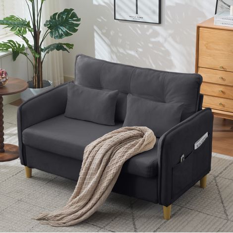Sofá de 2 plazas 127 cm gris oscuro en chenilla con bolsillos laterales y cojines incluidos (1/5)