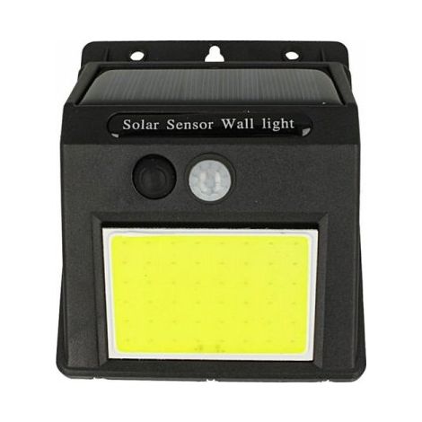 Luce Led COB Da Parete Con Pannello Solare Sensore Movimento e Crepuscolare 0,65W IP65 Nero Esterno per Giardino