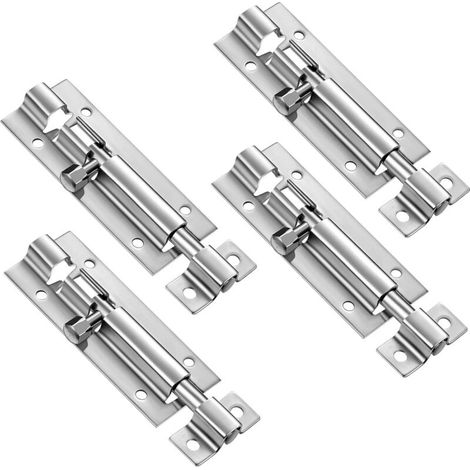 Lot de 4 loquets de sécurité pour porte coulissante en acier inoxydable avec vis de 7,6 cm