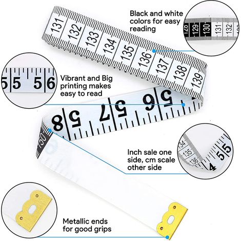 Ruban à mesurer réversible pour la couture - Peut être utilisé pour mesurer le buste, la taille, 150 cm, blanc,1pc (1/4)