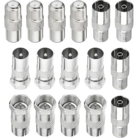 Lot de 16 fiches d'antenne TV, adaptateur de câble d'antenne satellite, connecteur coaxial F mâle/femelle, kit adaptateur satellite, fiche F vers câble d'antenne F (1/5)