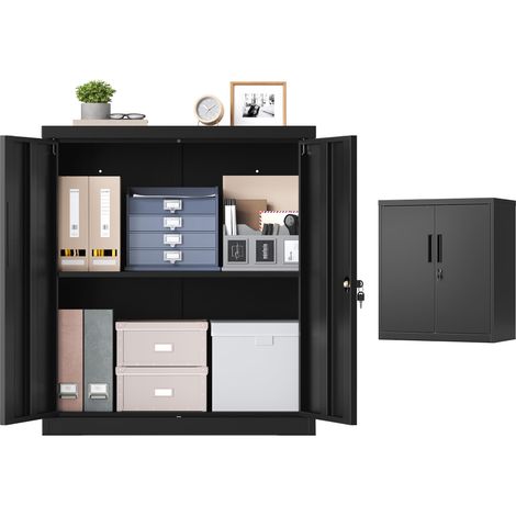 SONGMICS Armadio Portadocumenti, Armadietto in Metallo, Mobile da Ufficio con Chiusura, 2 Ante, Acciaio, 80 x 40 x 90 cm, Ripiano Regolabile, Nero Opaco OMC019BD01 (1/5)