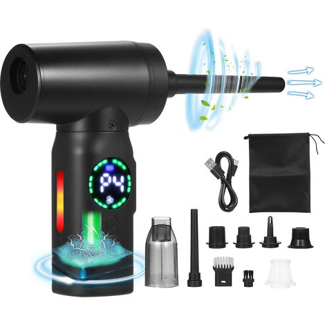 Souffleur Air Comprimé, 110000RPM de Souffleur pc avec Batterie 7500mah, Bombe Air Sec - Nettoyage PC, Plumeau Air Comprimé à 4 Vitessesavec Lumière LED pour Le Nettoyage de Canapé, Voiture