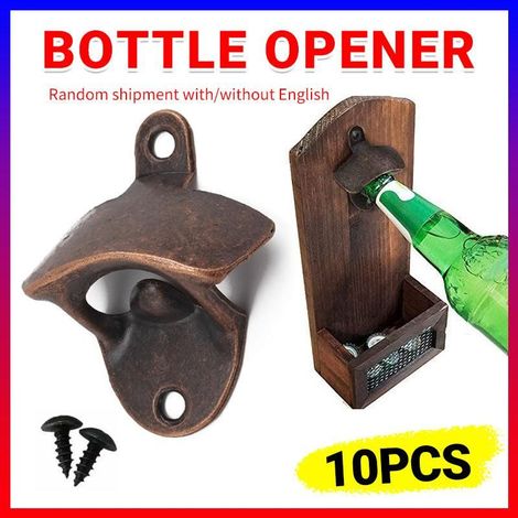Lot de 10 ouvre-bouteilles muraux rustiques en alliage de zinc moulé pour bar et barbecue à domicile (1/5)