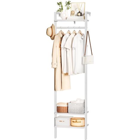 Porte-Manteau, Meuble d'Entrée, Haute 180CM Portant à Vêtements, Organisateur de Rangement Mural, pour Chambre, Salon, Style Industriel, Blanc