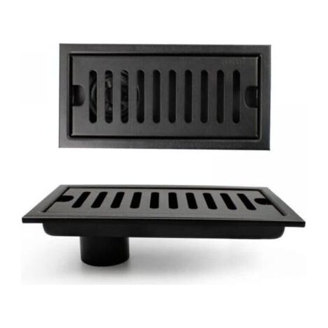 Grille Douche, 20 x 10 cm Siphon de Sol Rectangulaire, Caniveau de Douche, Noir Siphon de Sol avec Grille en Acier Inoxydable, Convient pour WC, Salle de Bain, Cuisine, Balcon (1/5)