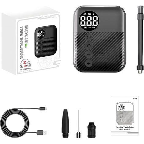 Pompes Portatives Rechargeables De Gonfleur Pneu Compresseur d'air Voiture avec des Pompes Portatives Vélos D'affichage Numérique pour Le Scooter Électrique Vélo