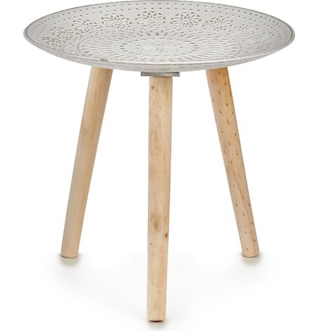 gift-decor Mandala Beistelltisch Holz Weiß Braun (1/3)