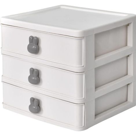 Cosmétique Organisateur Tiroirs Maquillage Tiroir Boîte Bureau avec 3 Tiroirs Lapin Poignée Cosmétique Boîte De Rangement (1/4)
