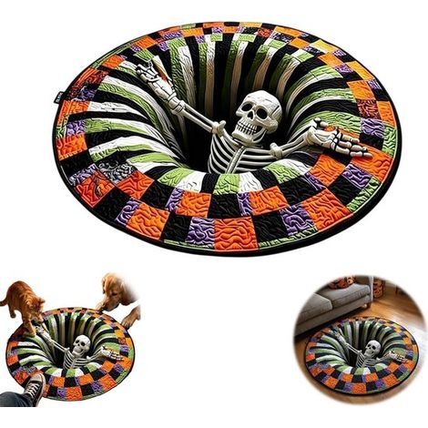 Tapis rond - paillasson - tapis - paillasson Halloween - paillasson 60x60 - motif squelette en vortex - tapis antidérapant en polyester pour chambre et fête d'Halloween Orange (1/5)