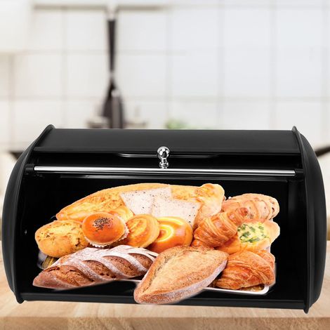 Boîte à Pain en Acier Inoxydable, Enroulable Pain Récipient de Stockage avec Fenêtre pour Comptoir de Cuisine (Noir) (1/5)