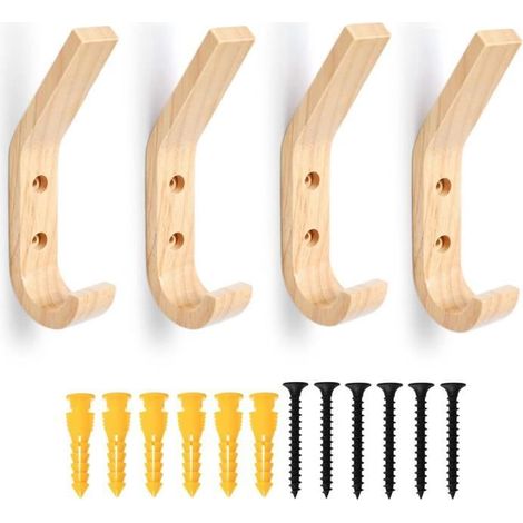 Patère - Lot de 4 Crochets Muraux - Bois Naturel - 15.5cm - Style Contemporain (1/4)
