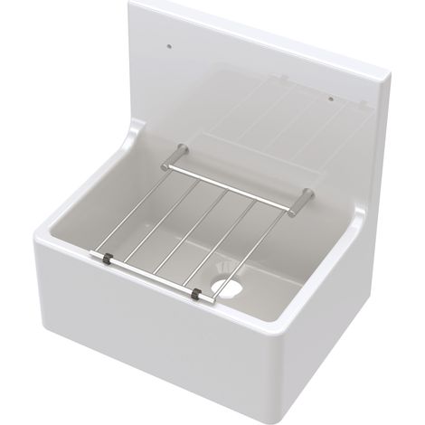 Single Bowl Fireclay Cleaner Sink with Grill 515mm x 535mm x 393mm - White