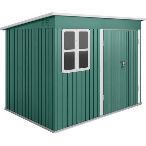 Abri de jardin métallique pour ranger les outils, avec fenêtre et large porte, 260 x 177 x 190 cm, vert (1/5)