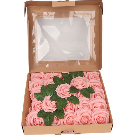 25 Roses Artificielles Réalistes 7 Pouces avec Tiges Souples pour Décoration de Mariage et Fêtes - Rose (1/5)