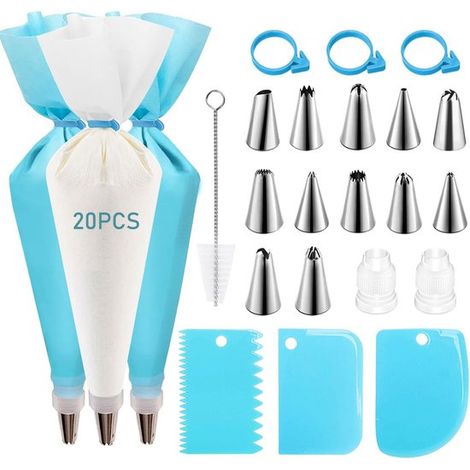 Set di 43 sac à poche blu con 12 beccucci in acciaio inossidabile e sacchetti in TPU riutilizzabili.