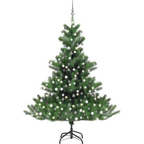 Sapin de Noël artificiel Nordmann avec LED et boules Vert 210cm vidaXL (1/5)