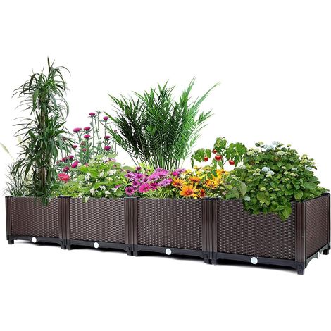 Jardinière surélevée, Lit de Jardin Potager, Bac à Plantes - Polypropylène 160x40x25 cm - pour Balcon terrasse extérieur - Marron (1/5)