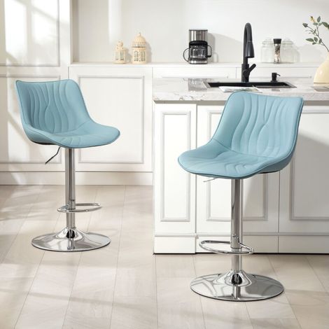 Lot de 2 tabourets de bar, chaises de bar structure en acier hauteur réglable 92-110 cm, dossier repose-pieds bleu foncéTabouret de bar (1/5)