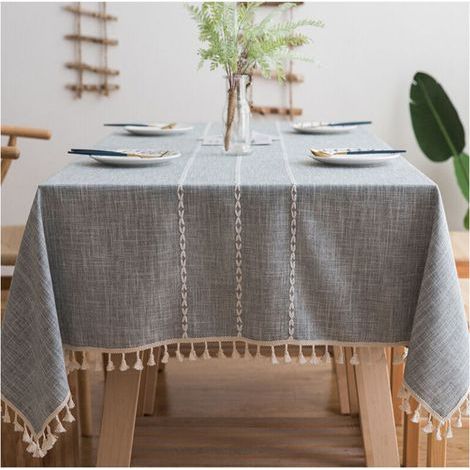 Nappe Rustique à Carreaux à Franges Nappe Coton Lin Anti-Rides pour Tables Rectangulaires 140x180cm (Gris) (1/4)