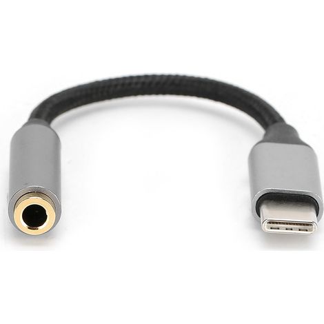 Adaptateur USBC Type C D0101 vers prise audio auxiliaire 3,5 mm pour écouteurs (gris) (1/5)
