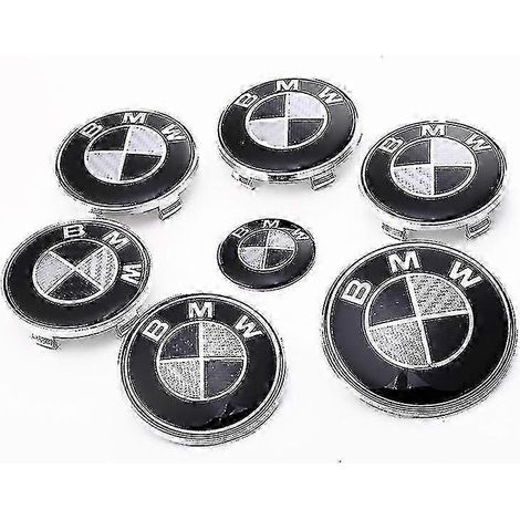 Lot de 7 emblèmes noirs pour capot et coffre, compatibles avec tous les modèles E30, E36, E46, E34, E39, E60, E65, E38, X3, X5, X6, 3, 4, 5, 6, 7 et 8 (82 mm + 73 mm) (1/4)