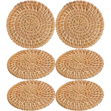 Lot de 6 sets de table en rotin tissés à la main, coussins de tasse isolants thermiques, dessous de verre tissés (1/5)