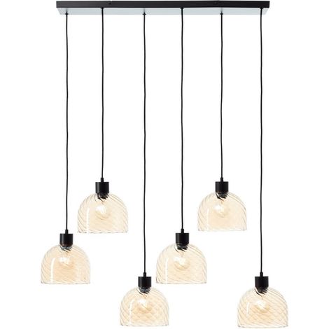 Lampe suspendue 6 lumières Casto noir avec verre ambré - 60110/20 (1/3)