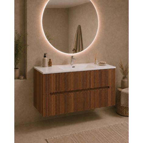Exagonshop Mobile bagno noce 100x46 cannettato Urbino 2.0 con